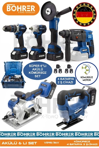 Böhrer Alman 4506M 4 Akülü 2 Şarjlı Kömürsüz V598 5AH Profesyonel 6 Makine Kombo Set Mavi Böhrer Alman 4506M 4 Akülü 2 Şarjlı Kömürsüz V598 5AH Profesyonel 6 Makine Kombo Set Mavi