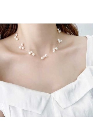 Novahub 925 Ayar Gümüş El Yapımı Barok İnci Gerdanlık, Basit Tarzı Kadın Düğün Takı, Beyaz Doğal Tatlı Su İncileri Beyaz