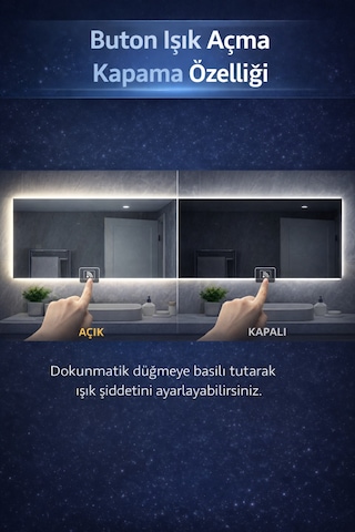 Digital Hayat Dokunmatik Dimlenebilir Sarı Amber Led Işıklı Dikdörtgen Ayna Dekoratif Banyo Makyaj Aynası Yatay Ve Dikey Kullanım Koyu Sarı