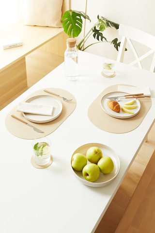 Home Wave 6'lı Bej/taş Renk Suni Deri Amerikan Servis Set 45 X 30 Cm Bej