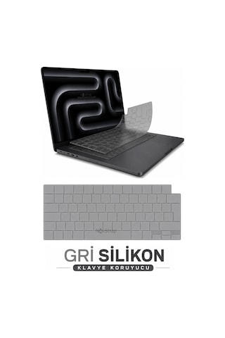 Novstrap Apple Macbook Pro 16 İnç M4/m5 A3403 A3186 A3428 A3429 İle Uyumlu Türkçe Q Gri Füme Silikon Klavye Koruyucu Kılıf