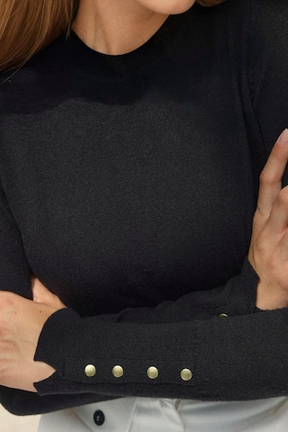 Hiccup Düğme Detaylı Yuvarlak Yaka Örme Kazak Siyah