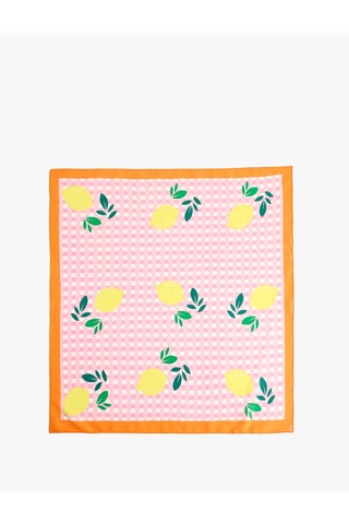 Koton Viskon Karışımlı Kare Limon Desenli Fular - Koton X Sibil Çetinkaya Pembe 6sak50099aa Gül
