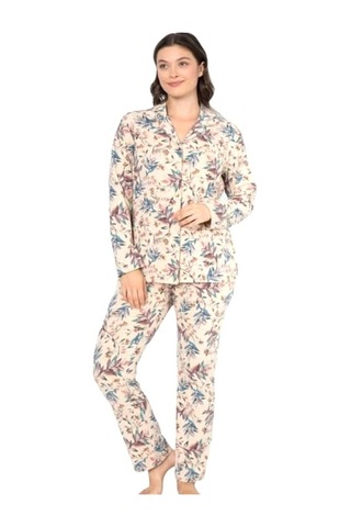 Ciciten Pamuk Melanj Desenli Boydan Düğmeli Bayan Pijama Takım 001