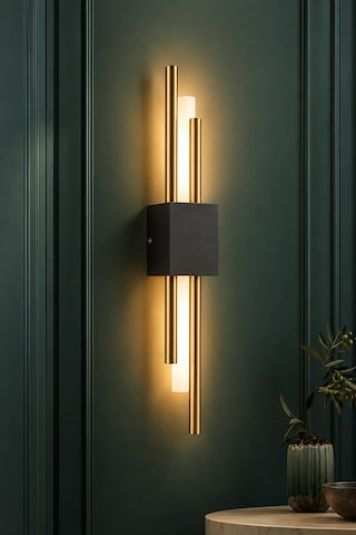 Premıum Modern Siyah Gold Çift Borulu Led Aplik 3w Dekoratif Duvar Aydınlatması 50 Cm