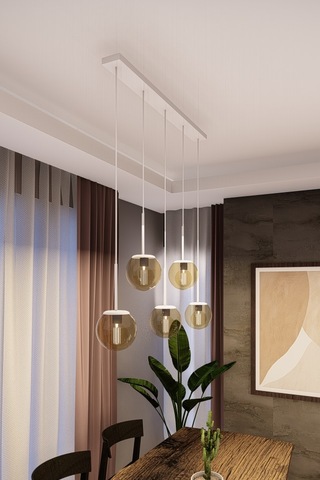 Dora Beyaz Metal Gövdeli 5'li Bal Rengi Cam Avize