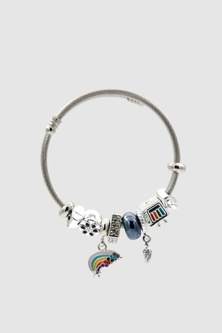Gökkuşağı Ve Sanat Temalı Charm Detaylı Silver Antrasit Bijuteri Kelepçe Bileklik