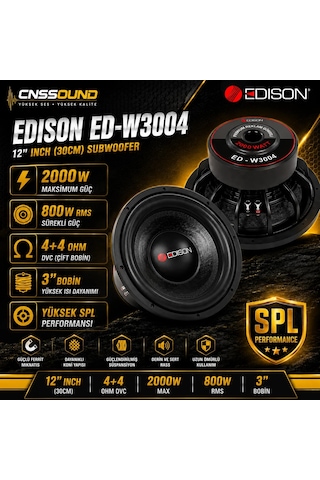 Edison Ed-w3004 30 Cm 800 Rms 2000w Çift Bobin 4+4 Ohm Oto Bass Subwoofer