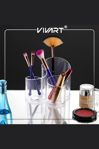 Vivart Çok Amaçlı Üç Gözlü Triplex Fırça Makyaj Aksesuarı Ev Düzenleyici Organizer Şeffaf Beyaz