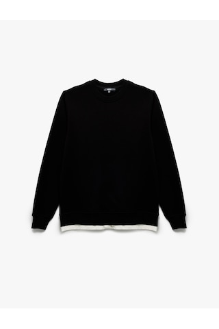 Koton Uzun Kollu Şardonlu Kumaş Detaylı Bisiklet Yaka Sweatshirt Siyah 6wam70070mk Siyah