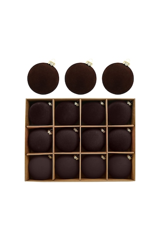 Xindoker 12 Adet 6 Cm Koyu Kahverengi Kadife Noel Topları - Ağaç Süsleri, Ev Ve Ofis Bayram Dekorasyonu