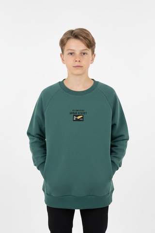 Kanguru Cepli Baskılı Detaylı Erkek Çocuk Sweatshirt-90885 Yeşil