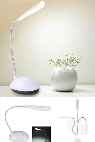 Mini Akrobat Pilli Led Masa Lambası Beyaz Spiral Çalışma Lambası Beyaz