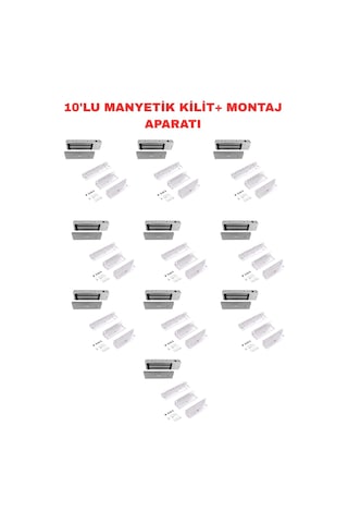 Sr-500 Manyetik Kilit Seti 500 Kg Elektromanyetik Kilit + Zl Montaj Aparatı 10 Adet