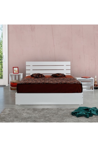 Pasifichome Huga Çift Kişilik Beyaz Ahşap Karyola Komodin Takım 140X190 Cm