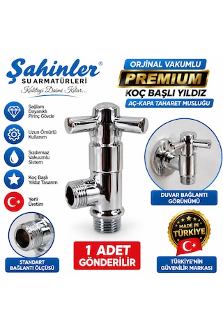 Orjinal Vakumlu Premıum Koç Başlı Yıldız Aç-kapa Taharet Musluğu Yerli Üretim Krom