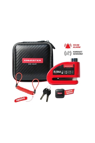 KNMASTER DL506A 6mm Alarmlı Disk Kilidi | Hatırlatma Kablosu ve Taşıma Çantası Kırmızı