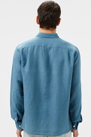 Lacoste Men's Regular Fit Button-down Collar Linen Shirt Blue Erkek Düğmeli Yaka Keten Gömlek Mavi Mavi