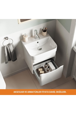 Aqua Bagno Piccolo 2.0 Alt Dolap 48 Cm. Parlak Beyaz -lavabo Dahil Beyaz