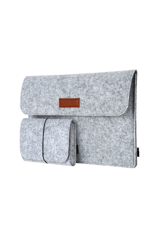 Vkemall 13.3 İnç Apple Macbook İçin Dört Bölmeli Felt Kılıf - Mouse Ve Şarj Cihazı Çantası İle Gri Koruyucu Torba Gri