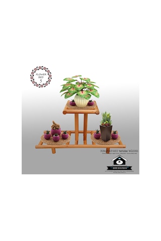 Çiçek Standı - Walnut Ceviz Çiçeklik -Saksılık- Çiçek Rafı