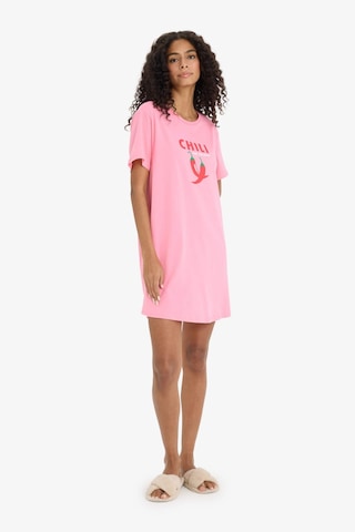 Defacto Regular Fit Bisiklet Yaka Baskılı Kısa Kollu Gecelik -fall İn Love F6076ax25hspn237 Pembe