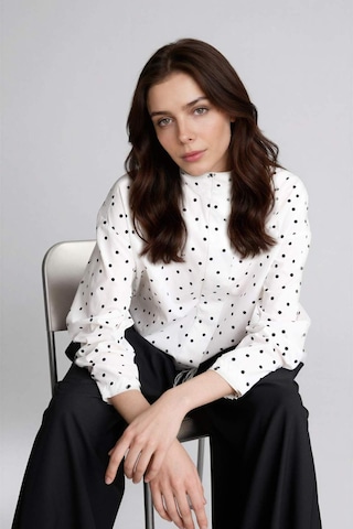 Defacto Regular Fıt Puantiye Poplin Uzun Kollu Tunik H0675ax26spwt32 Beyaz-wt32