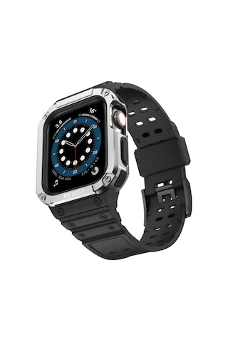 Zenviaat Newface Apple Watch Uyumlu42mm Kr401 Silikon Kordon - Siyah-gümüş Znv2027