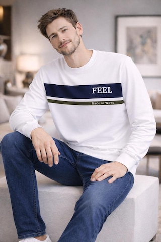 The Feel Marcel Erkek Regular Fit Bisiklet Yaka İnce Sweatshirt Beyaz