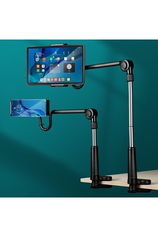 Tongxida 4-13 Inç Ayarlanabilir Kol Cep Tablet Tutucu Standı, Başucu Masası Tablet Klip Braketi Siyah