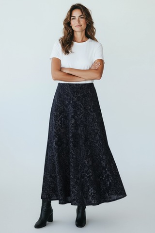 Kadın Beli Lastikli Desenli Sekiz Parça Balık Etek Mavi