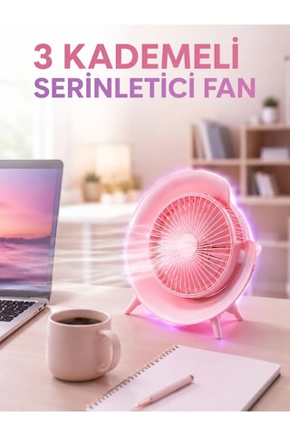 Rgb Işıklı 3 Kademeli Usb Şarjlı Masaüstü Vantilatör
