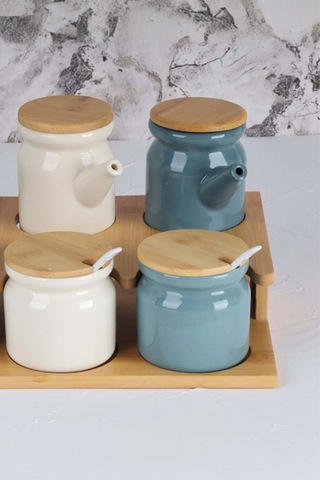 Arow Tr-3100 Carla Bambu Kapaklı Porselen 16 Parça Baharatlık Seti Çok Renkli