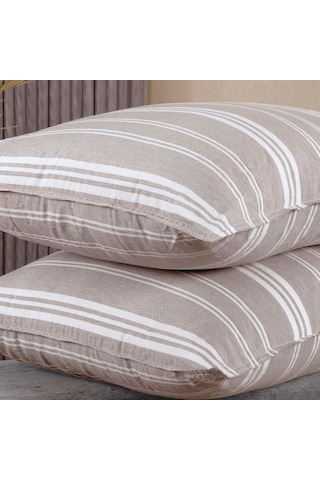 Pamuklu İpliği Boyalı Yıkamalı Kapaklı Yastık Kılıfı 2 Li Set 50x70 Cm Çift İğne Detaylı Bej