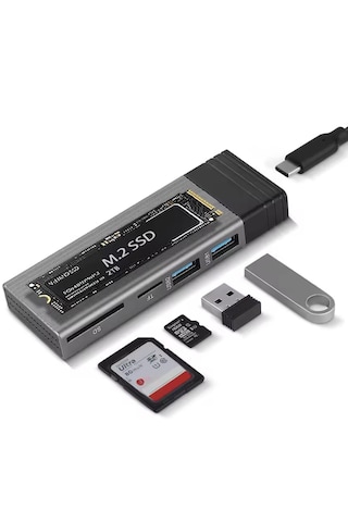6085 Usb Type C M.2 Ssd Pcie Kutusu 5in1 Hub Nvme Sata Ngff Sd Kart Okuyucu Hard Disk Okuma