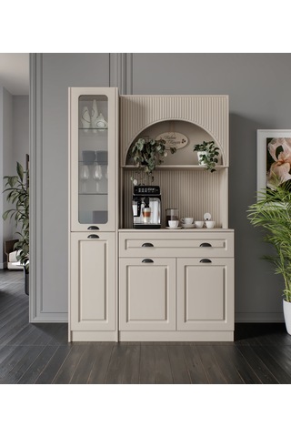 Siena Kum Beji Midi Sol Vitrinli 130 Cm Komple Mdf Led Aydınlatmalı Kahve Köşesi