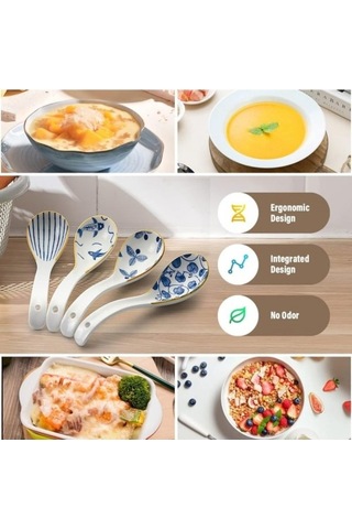 Fastbuy 6,3 Seramik Çin Mantar Kaşığı, Retro Ramen Kaşığı, Tasarım Kaşık