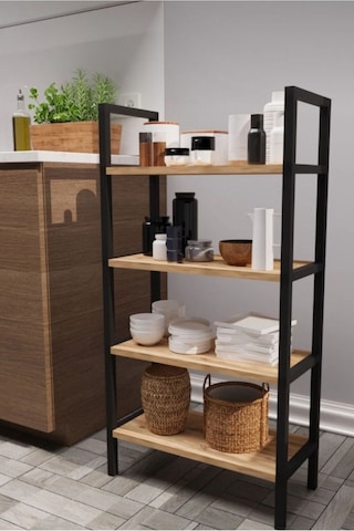 Dört Rafli Çok Amaçli Rafli Ünite Siyah Profil Çam Sunta 50x23x100 Cm Mtl014 Siyah-çam