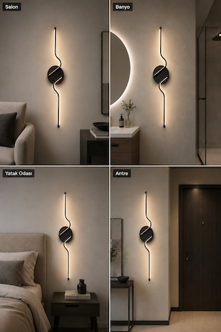 AvizeGO Kuno Modern Led Duvar Apliği Günışığı Siyah