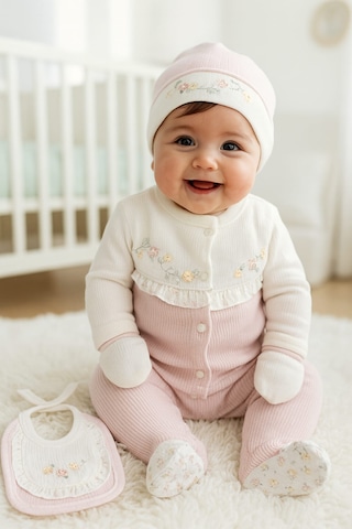 Milays 0-3 Ay Gaye Kız Bebek Renkli Çiçek Nakışlı %100 Pamuk 5li Set Pudra