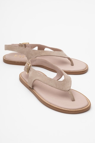 Luvishoes Luvi Shoes Belinda Bej Süet Hakiki Deri Kadın Parmak Arası Sandalet Süet Bej
