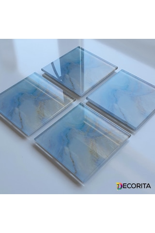 Decorita Cam Bardak Altlığı 4'lü Takım Supreme Mermer Çok Renkli