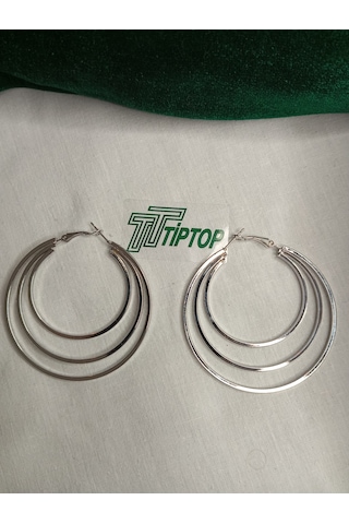 Tiptop/ Üç Katlı Gümüş Renk Çrlik Halka Küpe Gümüş
