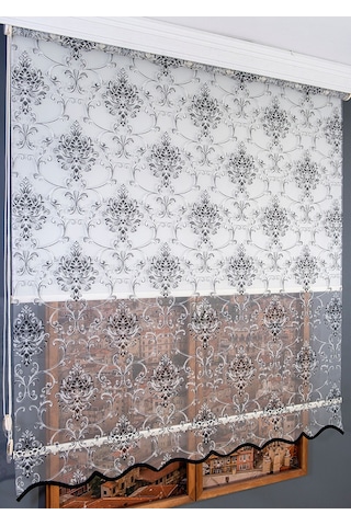 Çift Mekanizmalı Simli Tül Stor Perde Beyaz-siyah