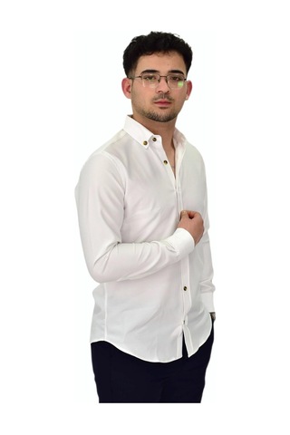 Erkek Likralı Spor Silim Fit Gömlek Bgl-st04326 Beyaz