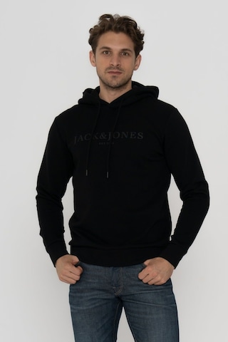 Jack & Jones Erkek Logo Baskili Kapüsonlu Sweatshirt - Luke 12214639 Black Bej