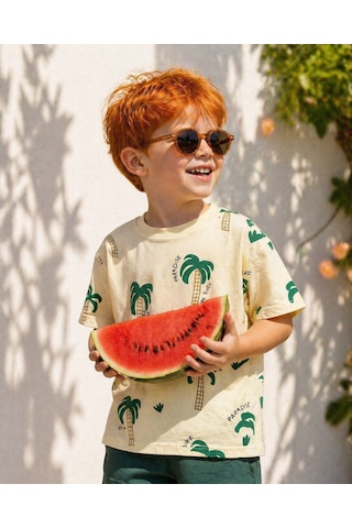 Baby Lory Kids Store Palmiye Baskılı T-shirt Ekru-krem