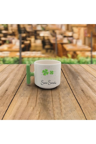 Mor Mürekkep Şans Seninle 7.7.7 Şans Sekansı Yeşil Kulplu Latte Fincanı  Seramik T Kupa