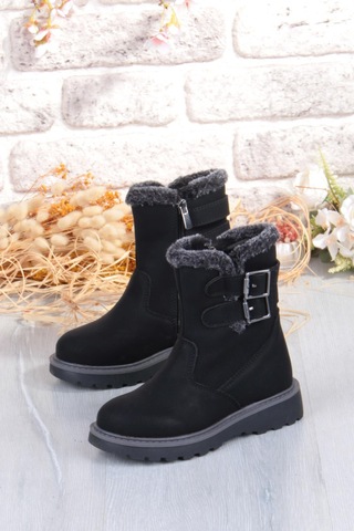 Fort Cool Buckle Anatomik Sıcak Astar Kaymaz Taban Kız Çocuk Çizme Siyah
