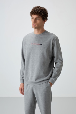 Tommy Life Gri Melanj Pamuklu Kalın Yumuşak Dokulu Comfort Fit Baskılı Erkek Eşofman Takım - 85239 GRİ MELANJ